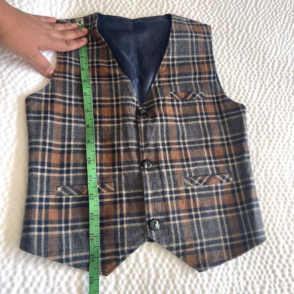 Vintage Kid Boys Jacket WaistCoat Plaid Checker Dressy Suit Vest Size 4 - Picture 5 of 5